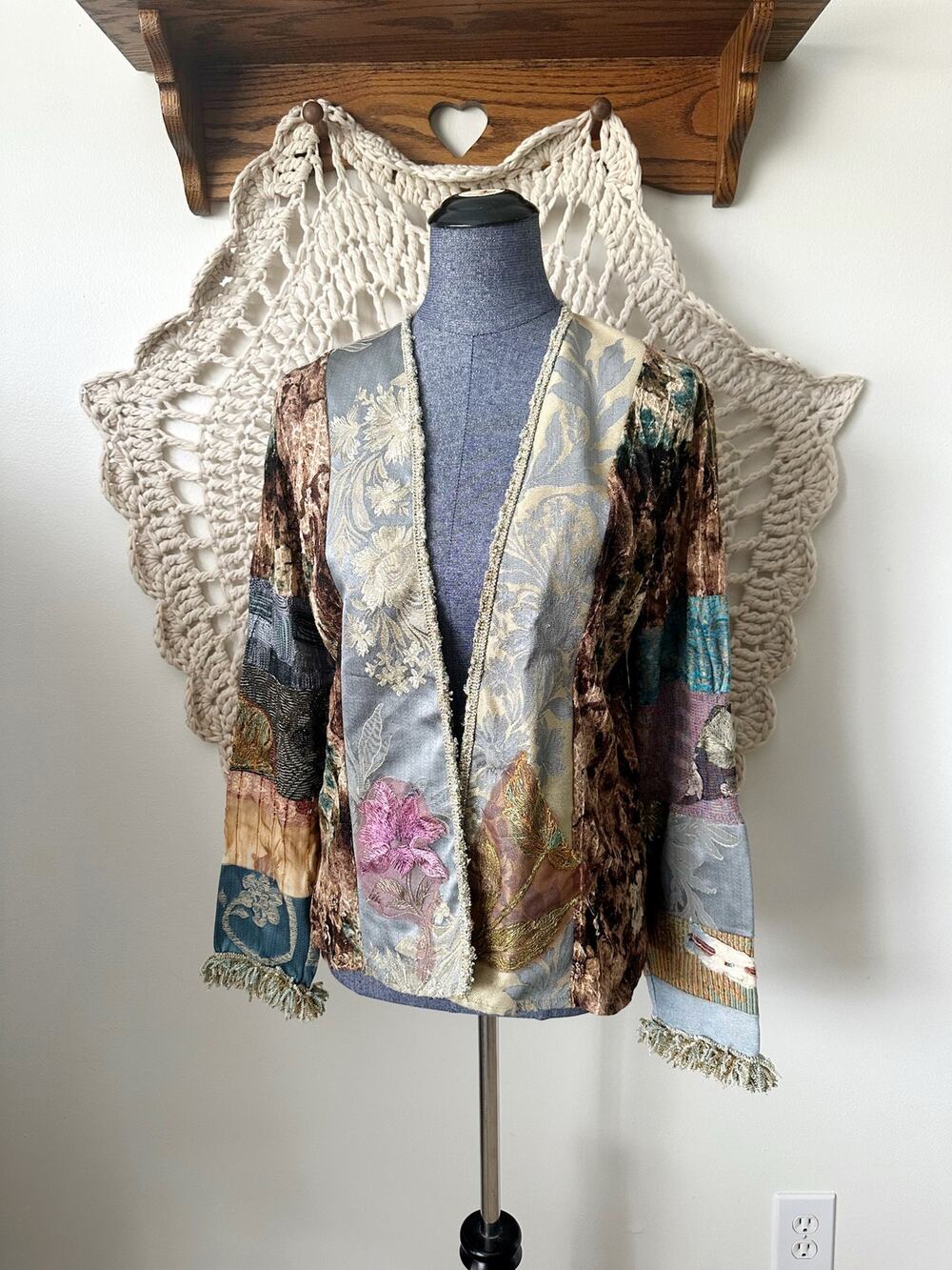 Lee Andersen Patchwork Art To Wear Lagenlook Open Front Cardigan Size Medium